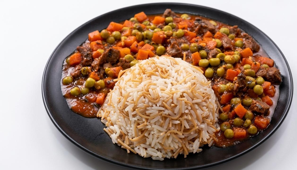 بازالياء باللحمه والخضار مع الارز